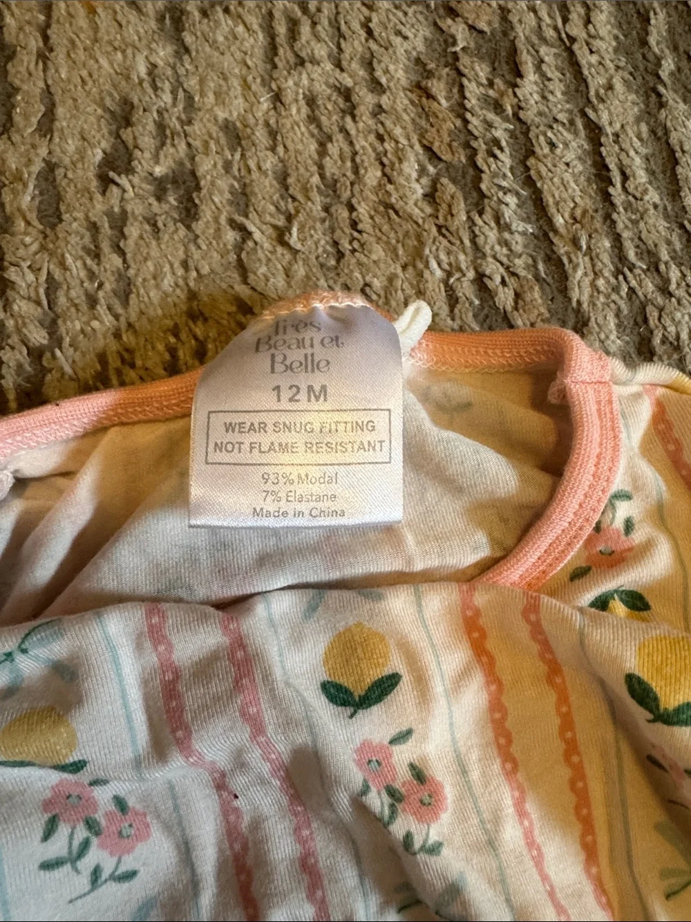 Burt's Bees Baby Pink and Yellow Floral Lemon Two-Piece Pajama Set size 12 month